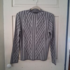 Truth By Republic Gray Patterned Women's Mock Turtleneck Fitted Sweater